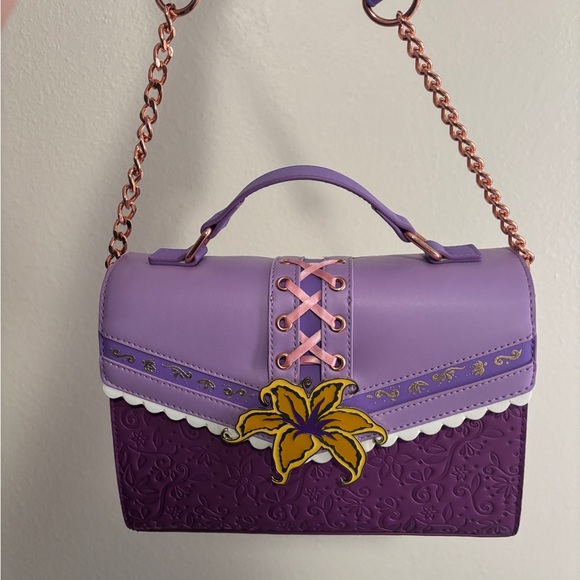 Disney Loungefly Tangled Rapunzel Magic Flower Crossbody Handbag Purse Purple - Picture 2 of 9